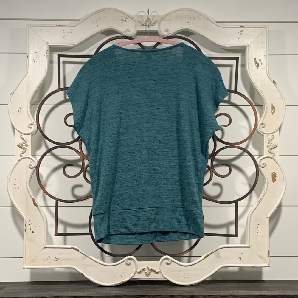 Express One Eleven Womens V-Neck Top Heathered Teal Short Sleeve XS - Picture 3 of 6
